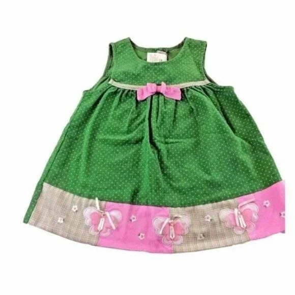 Baby Dress Rare Too Size 24 months One Piece Twill Corduroy Jumper Green Spring - Picture 1 of 12